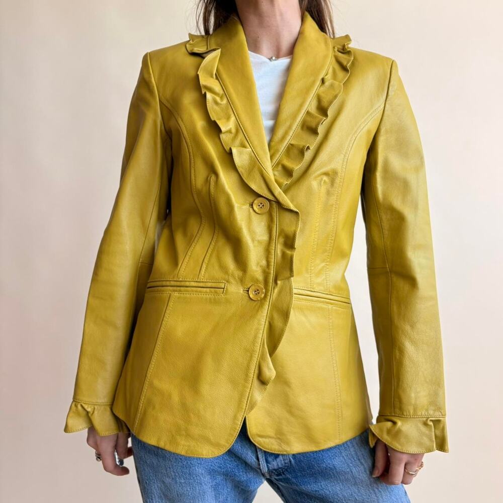 Jerry Lewis Mustard Yellow Leather Blazer - Size XS